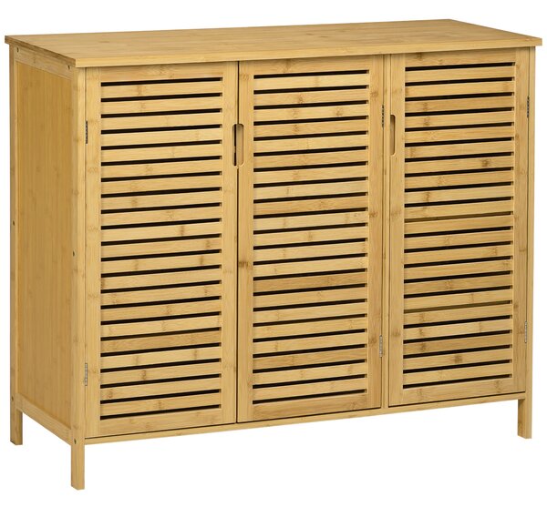 HOMCOM Mobile Scarpiera a 8 Ripiani su 3 Livelli con Maniglie, in Bambù, 100x35x80 cm, color Legno|Aosom