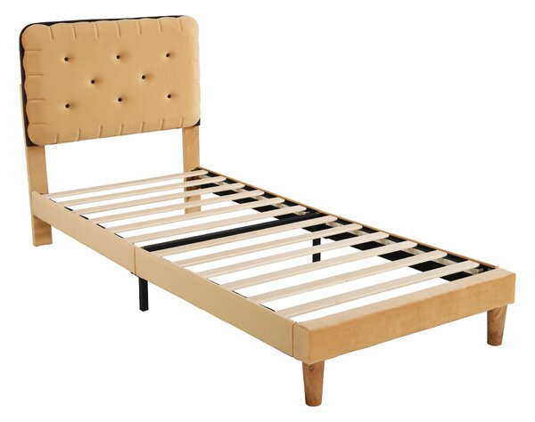 Letto Singolo con spazio contenitore, Testiera Regolabile e Rete a Doghe in Legno, 90x200x99-105 cm, Marrone