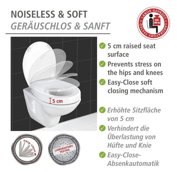 Sedile per wc leggermente rialzato con chiusura facilitata per anziani , 43,5 x 37 cm Secura - Wenko