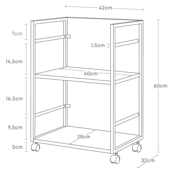 Scaffale in metallo bianco con rotelle 42x60 cm Tower - YAMAZAKI