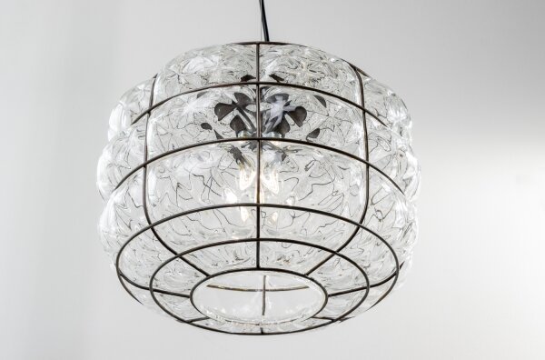 SIRU - Lampadario a sospensione con filo TERRA 1xE27/60W/230V nero/limpido Vetro veneziano