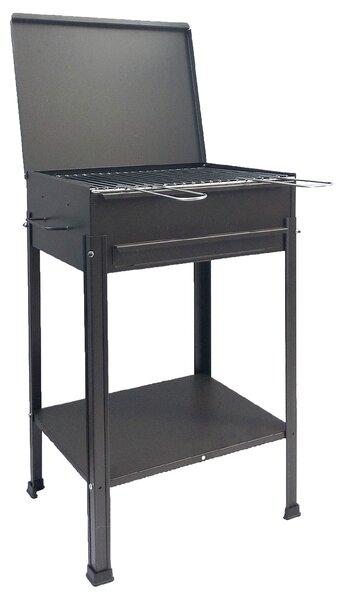 Barbecue a Carbone Stromboli 50x40x78 cm con Coperchio Ripiano e Cassetto per la Cenere in Acciaio Nero