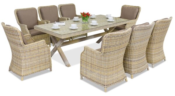 Set di mobili da pranzo London per 8 persone in tecnorattan beige di Garden Point