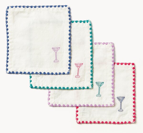 Set di 4 tovaglioli in tessuto fatti a mano Zigzag
