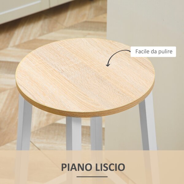 HOMCOM Set 2 Sgabelli da Cucina in Truciolato e Acciaio con Piano Liscio e Poggiapiedi, 32.5x32.5x65 cm, Bianco e Legno|Aosom