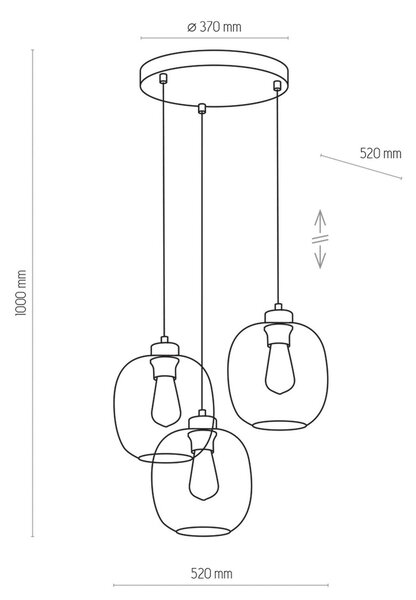 TK Lighting Lampada a sospensione Elio, vetro, blu/chiaro/grigio, Ø 52 cm, a 3 luci