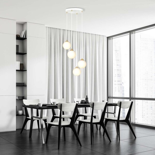 Lampadario a sospensione Royal 4, Bianco con sfere Satinate - E14 Colore del corpo Bianco