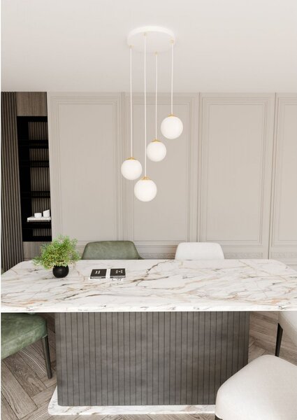 Lampadario a sospensione Royal 4, Bianco con sfere Satinate - E14 Colore del corpo Bianco