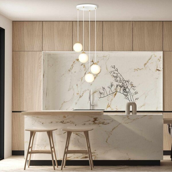 Lampadario a sospensione Royal 4, Bianco con sfere Satinate - E14 Colore del corpo Bianco