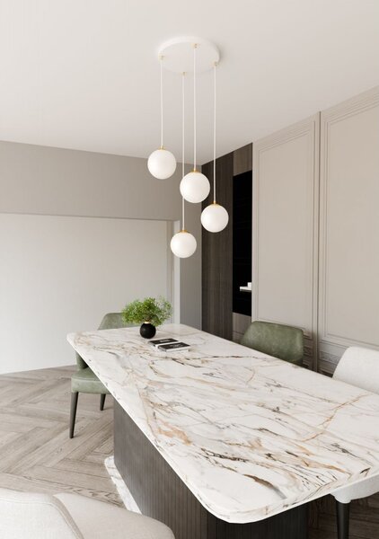 Lampadario a sospensione Royal 4, Bianco con sfere Satinate - E14 Colore del corpo Bianco
