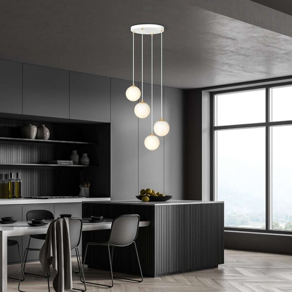 Lampadario a sospensione Royal 4, Bianco con sfere Satinate - E14 Colore del corpo Bianco
