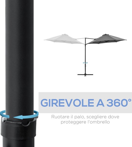 Outsunny Ombrellone da Giardino con Inclinazione Regolabile, Rotazione a 360° e Tettuccio Ventilato in Poliestere, Φ256 x 245 cm, Grigio Scuro|Aosom