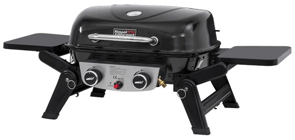 Royal Gourmet barbecue a gas portatile a 2 fuochi, barbecue da tavolo da 5 kW con tavolini pieghevoli, barbecue portatile per balcone, terrazza, giardino nero