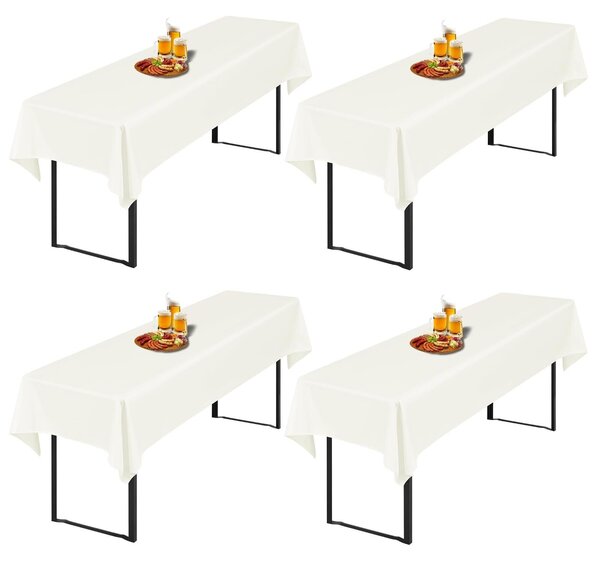 Elzusha - Set di 4 tovagliette rettangolari per tavoli da birra, 250x100 cm, color avorio - Realizzate in poliestere lavabile, ideali per feste ed eventi