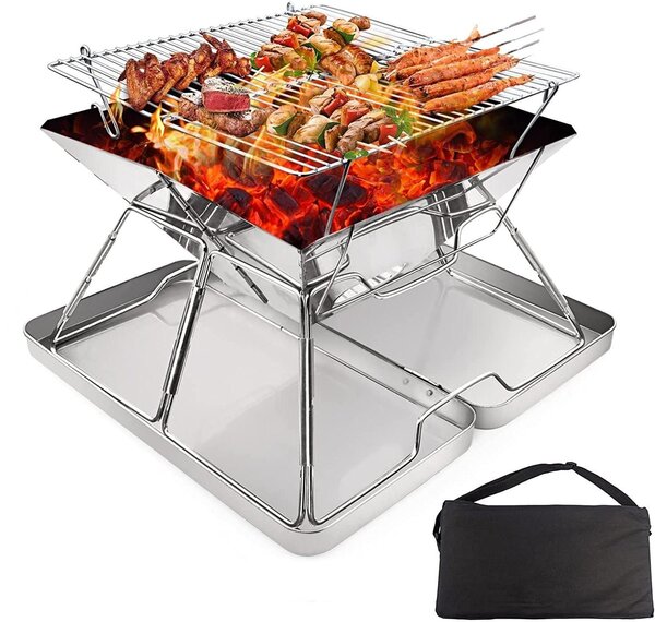 Omgoods - Griglia portatile per barbecue a carbone - Griglia pieghevole per uso esterno