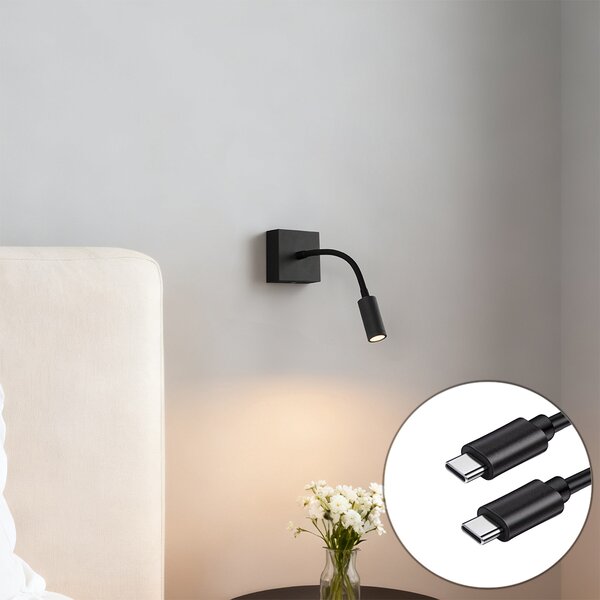 Lampada da parete moderna nera con LED dimmerabile ricaricabile - Harper