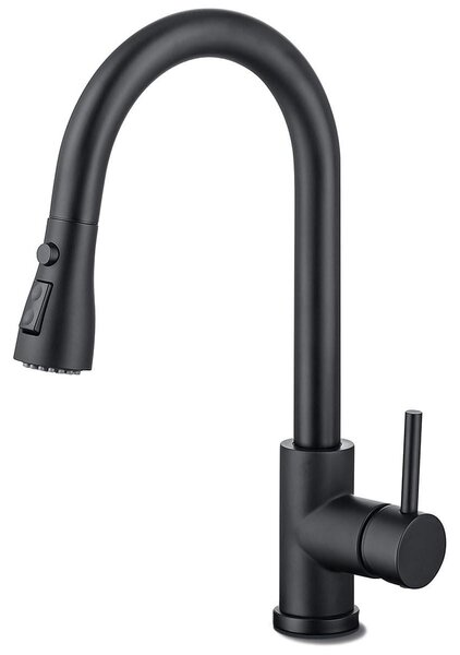 Omgoods - Rubinetto da cucina con beccuccio ad arco alto e doppia funzione - Nero opaco