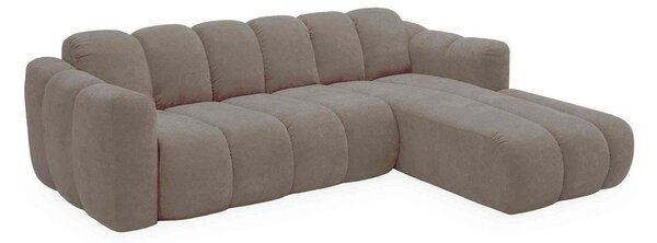 Divano angolare beige allungabile (con penisola a destra) con rivestimento in ciniglia Michell – Miuform