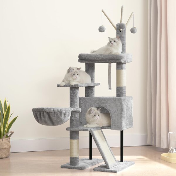Elzusha - Albero per gatti con piattaforme rimovibili e amaca - Grigio chiaro