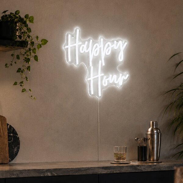 Lampada da parete al neon bianca con LED integrato - Happy Hour