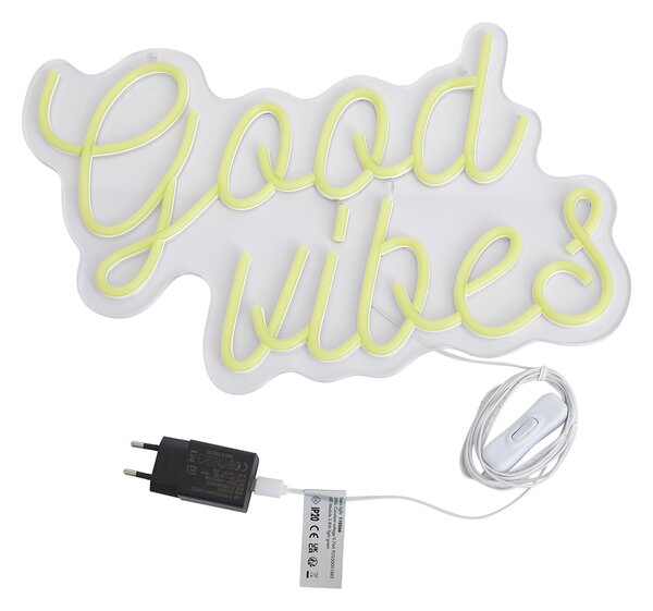 Lampada da parete al neon gialla con LED - Good Vibes