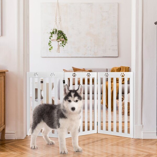 Costway Cancello di legno per animali con cerniere a 360° e 3 pannelli, Cancello pieghevole per casa scale Bianco