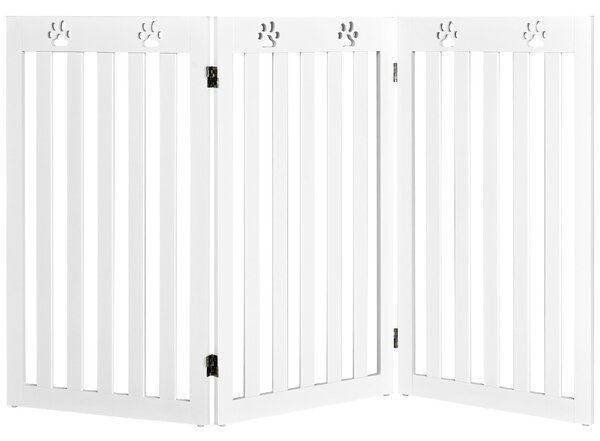 Costway Cancello di legno per animali con cerniere a 360° e 3 pannelli, Cancello pieghevole per casa scale Bianco