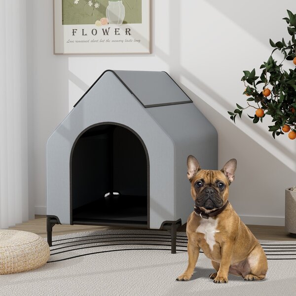 Costway Casa elevata per cani con finestre ventilate copertura rimovibile, Cuccia per cani con letto a rete Grigio 64x91x86cm