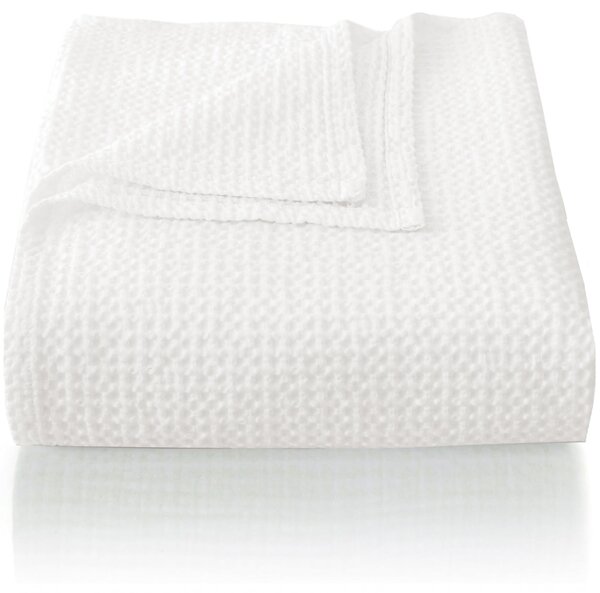 Elzusha - Coperta in cotone 100%, motivo waffle, 220x240 cm - Morbida e traspirante, colore bianco panna