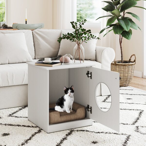 Costway Contenitore per lettiera per gatti toilette nascosta per gattini, Casa per animali da interno Bianco