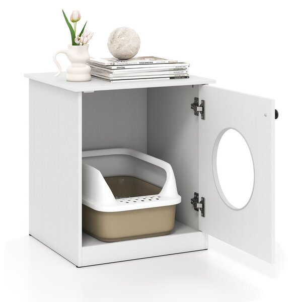 Costway Contenitore per lettiera per gatti toilette nascosta per gattini, Casa per animali da interno Bianco