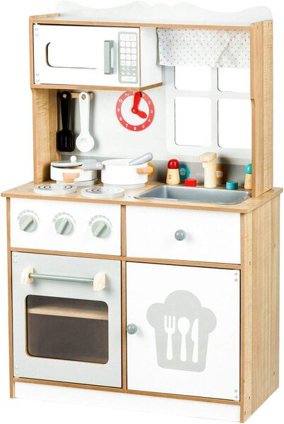 Cucina Giocattolo per Bambini 60x30x93 cm in Legno con Accessori Bianca