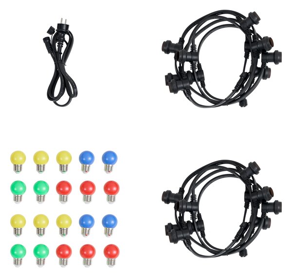 Catena luminosa nera collegabile 10m con spina, 20 luci E27, IP64 - LUBBER