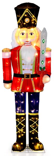 Costway 157 cm soldato schiaccianoci luminoso per decorazione esterna, Decorazione natalizia 3D pre-illuminata con spada glitterata
