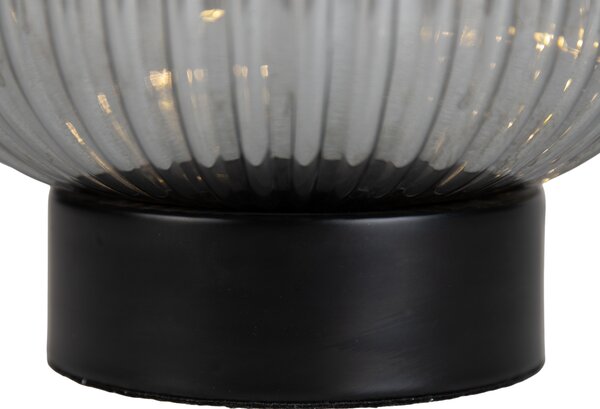 Lampada da tavolo Art Déco nera con vetro fumé e cavo E27 incluso - Karel
