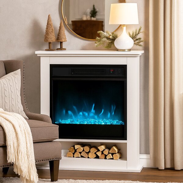 HOMCOM Camino Elettrico 1800W con Fiamme 9 Colori, Telecomando e Timer, Bianco | Aosom Italy