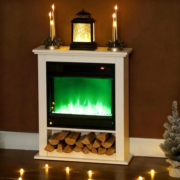 HOMCOM Camino Elettrico 1800W con Fiamme 9 Colori, Telecomando e Timer, Bianco | Aosom Italy