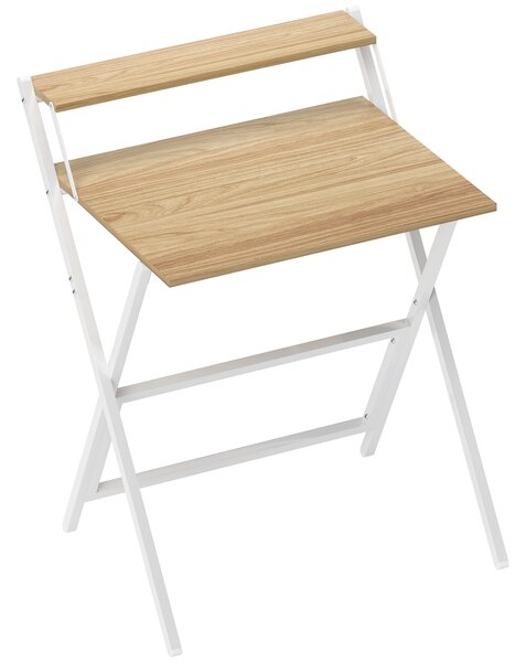 HOMCOM Scrivania Pieghevole Salvaspazio con Mensola 65.5x45 cm, Legno Naturale | Aosom Italy