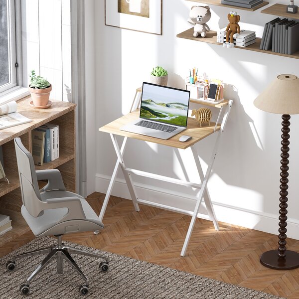HOMCOM Scrivania Pieghevole Salvaspazio con Mensola 65.5x45 cm, Legno Naturale | Aosom Italy