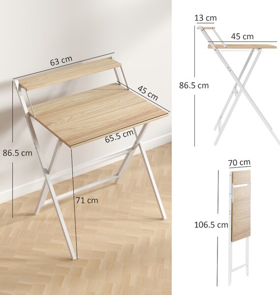 HOMCOM Scrivania Pieghevole Salvaspazio con Mensola 65.5x45 cm, Legno Naturale | Aosom Italy