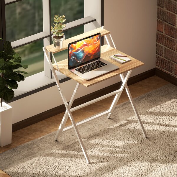 HOMCOM Scrivania Pieghevole Salvaspazio con Mensola 65.5x45 cm, Legno Naturale | Aosom Italy
