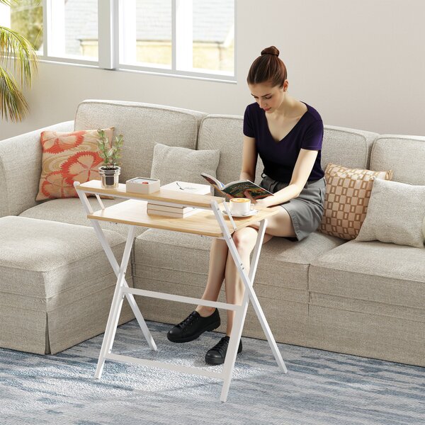 HOMCOM Scrivania Pieghevole Salvaspazio con Mensola 65.5x45 cm, Legno Naturale | Aosom Italy