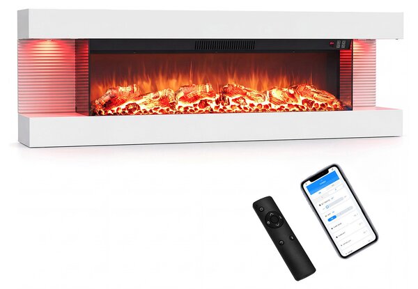 Costway Camino elettrico da parete/terra su 3 lati con 12 colori di fiamma, Caminetto decorativo da parete con luci led e timer 1-8h telecomando app e wi-fi
