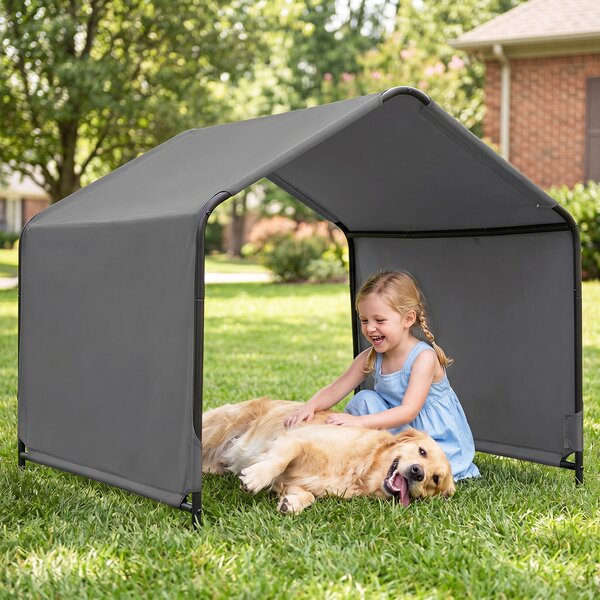 Costway Rifugio ombra per cani grandi/medie/piccole, Casa per animali all'aperto con tetto impermeabile Grigio