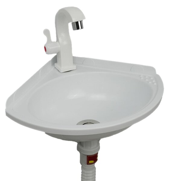 Elzusha - Lavabo angolare compatto in plastica - Bianco - 27,5 x 27,5 cm