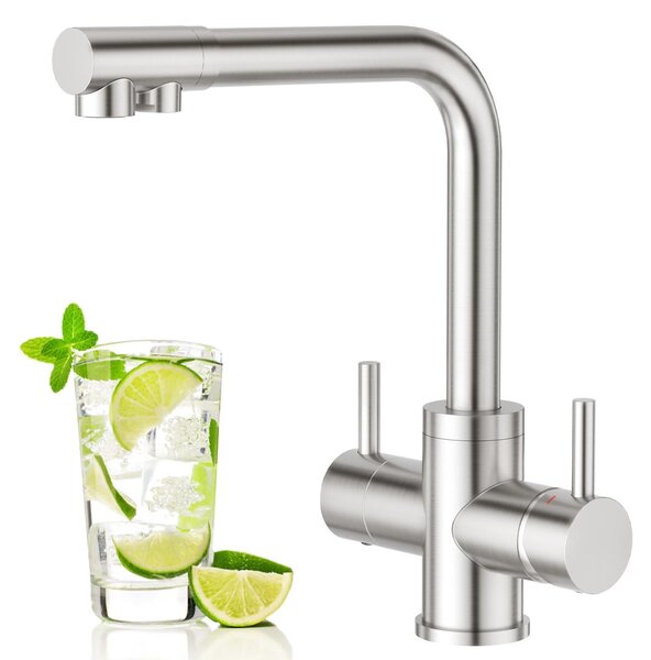 Rubinetto da cucina a 4 vie con due maniglie e rubinetto per acqua potabile - Acciaio inossidabile