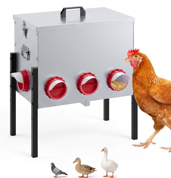 Costway Mangiatoia per galline con 8 aperture altezza regolabile, Mangiatoia automatica per pollame in metallo impermeabile