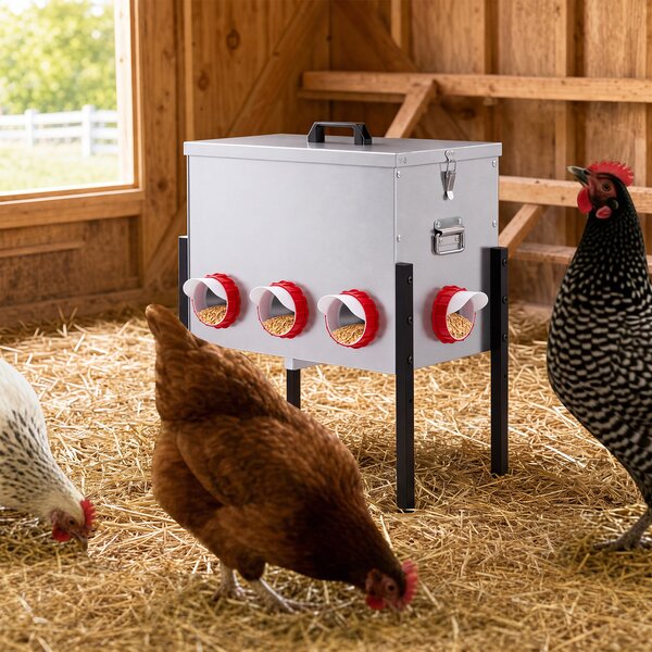 Costway Mangiatoia per galline con 8 aperture altezza regolabile, Mangiatoia automatica per pollame in metallo impermeabile