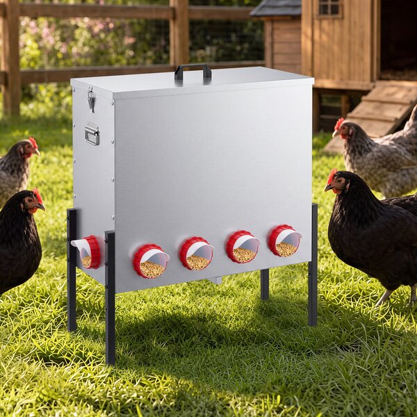 Costway Mangiatoia per galline con 10 aperture altezza regolabile e maniglie comode, Mangiatoia automatica per pollame per esterno e interno