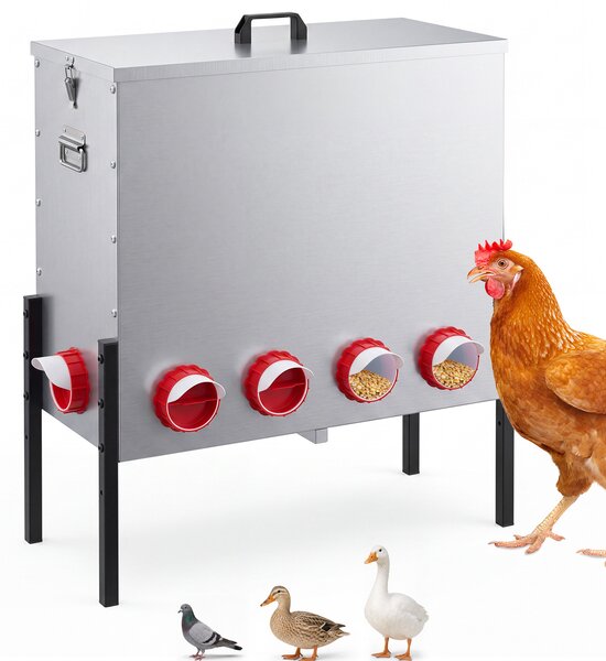 Costway Mangiatoia per galline con 10 aperture altezza regolabile e maniglie comode, Mangiatoia automatica per pollame per esterno e interno